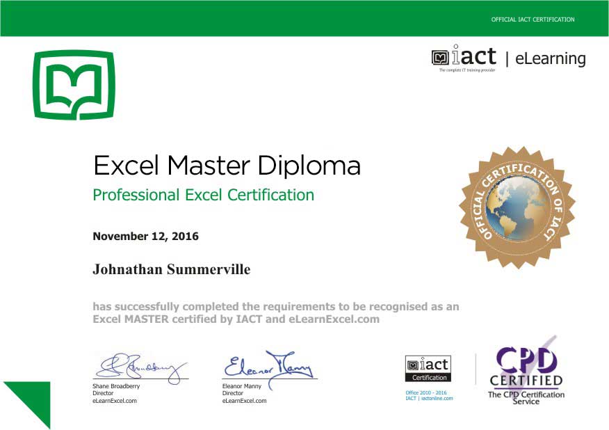 Excel Master Diploma - Online | IACT